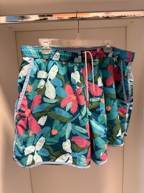 Bonobos Teal Floral Swim Trunks with Pink & White Accents